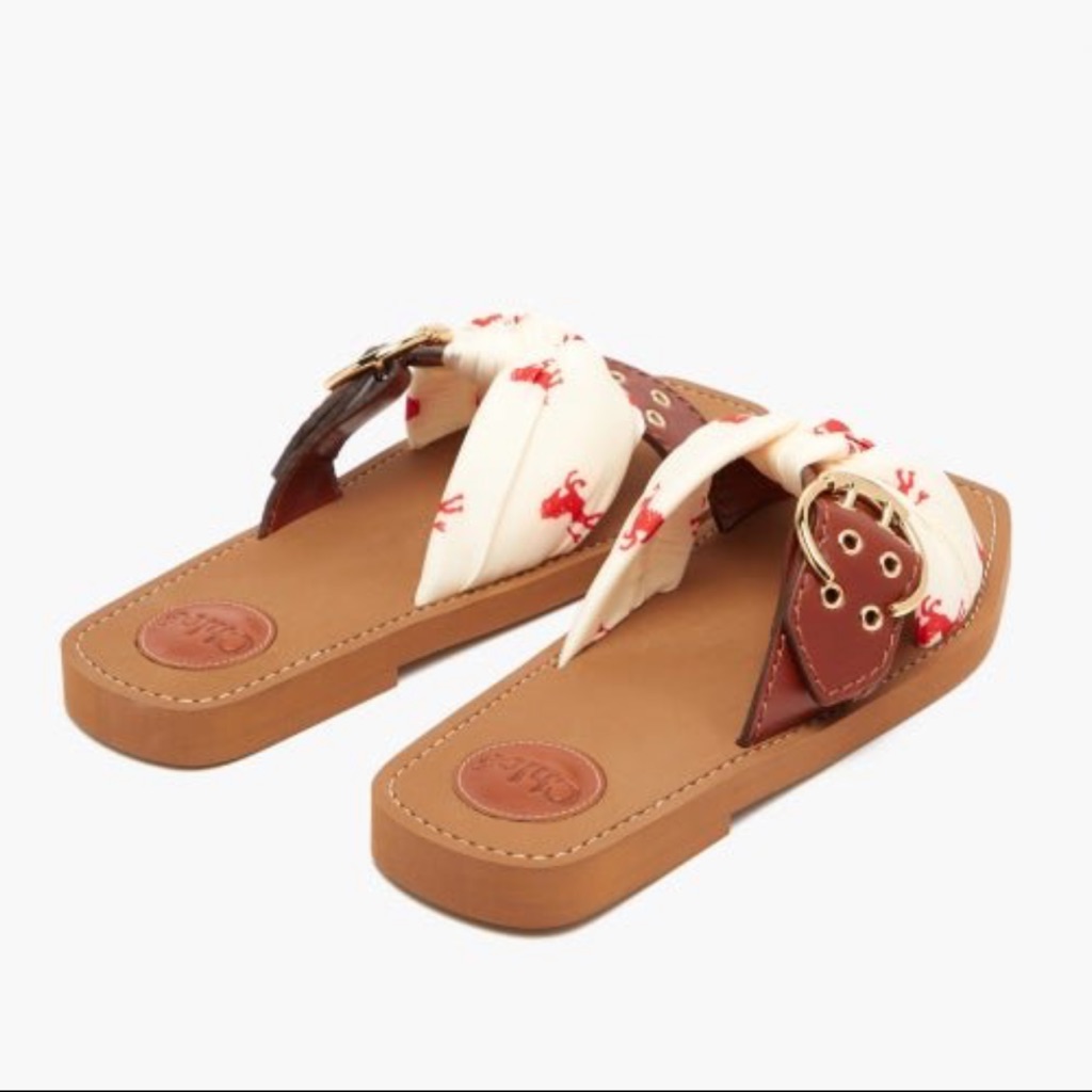 Chloe Little Horses Print Leather Woody Slides